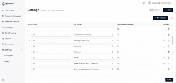 Add cost codes and types 2-1